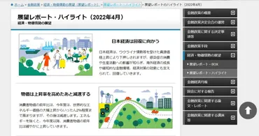 日銀が゛経済・物価情勢の展望゛を分かりやすく要約。「展望レポート・ハイライト（2022年4月）」が公開される 