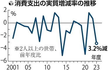 長引く物価高で「生活防衛の意識高まっている」…２３年度の消費支出、１０項目すべて減少 : 読売新聞