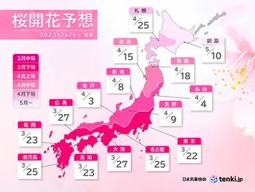 年桜開花予想第回トップは東京で月日前回予想より遅い所も気象予報士吉田友海年月日