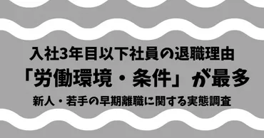 入社年目以下社員の退職理由「労働環境・条件」が最多