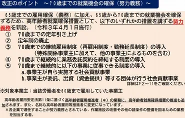 改正高年齢者雇用安定法をわかりやすく解説歳まで定年延長や創業支援