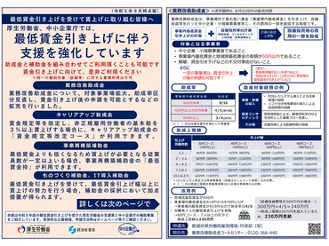 最低賃金の引き上げ支援厚生労働省と経済産業省が補助金・助成金を紹介