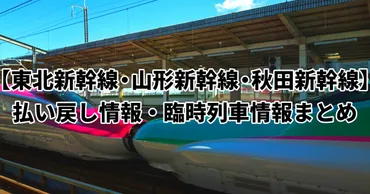 年月日更新】東北新幹線、本日の臨時列車・払い戻し情報!