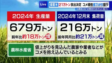 備蓄米万トン放出決定でコメ価格値下がり狙う江藤農水相「必要あればさらに拡大」