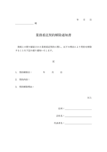 すぐに使える契約解除通知書の・テンプレート–無料・登録不要