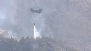 海上自衛隊射撃場で起きた火事丸1日燃え続け消火活動続く広島・江田島市(18日午後時現在)