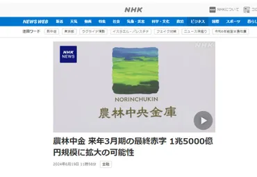 】農林中金来年月期の最終赤字兆億円規模に拡大の可能性年月日