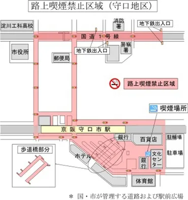 守口】路上喫煙へ、平成29年7月1日から守口市駅周辺・守口駅周辺は『路上喫煙禁止区域』に指定されています