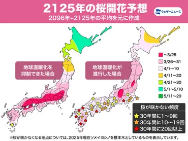 100年後の桜開花予想 温暖化はお花見にも影響、東京でも桜が咲かなくなる?