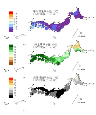平成5年低温・多雨・日照不足 平成5年(1993年) 6月~10月