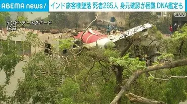 インド西部で旅客機が墜落 265人死亡 身元確認が困難 DNA鑑定も