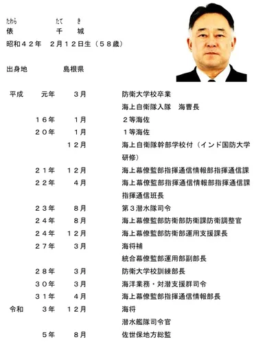 人事発令 3月24日付け、将人事（陸自5名、海自3名、空自1名）