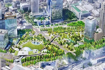 グラングリーン大阪 2027年春頃にオープン予定の「うめきた公園 ノースパーク」の西側 2025年5月7日の建設状況: 陽は西から昇る! 関西のプロジェクト探訪