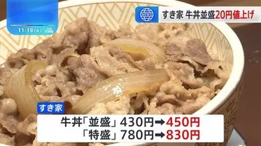 すき家が牛丼を値上げ 「並盛」430円→450円 国産米の高騰受け 11月22日から