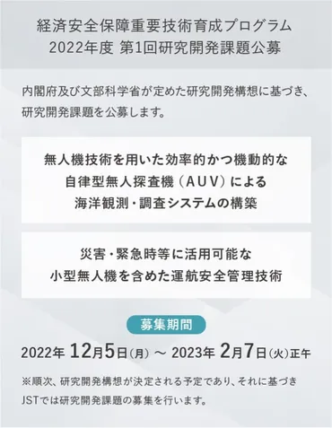 K Program 経済安全保障重要技術育成プログラム（JST）