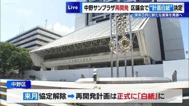 中野サンプラザ再開発 区議会で゛計画白紙゛決定 26年3月に新たな素案発表へ