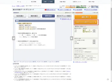 気象庁のサイトから気象データをダウンロード 