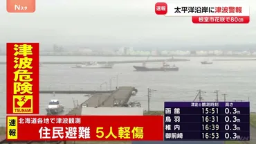 北海道の太平洋沿岸 各地で津波観測 住民が避難 5人が軽いけが 36自治体で「避難指示」（午後5時時点）
