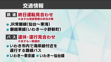 津波警報で交通機関に影響 JRやバスが一部運休 国道6号線も一部区間通行止め 原発は異常なし【福島】：ニュース 