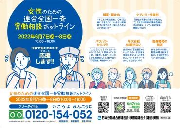 女性のための全国一斉集中労働相談ホットライン ~職場で悩むあなたを応援(サポート)します!~