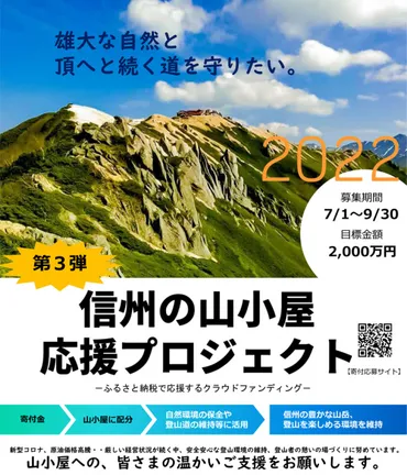 長野県「信州の山小屋応援プロジェクト」を今年も実施。安全登山の環境維持のため、ふるさと納税で応援しよう