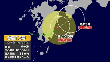 午前6時現在】台風12号 鹿児島県内を強風域に巻き込みながら日向灘へ(KTS鹿児島テレビ)