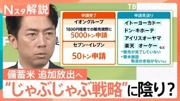 備蓄米 追加20万トン放出へ ゛じゃぶじゃぶ戦略゛で銘柄米の価格に変化も？ 小泉大臣の発言に卸業者は【Nスタ解説】 
