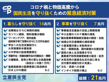 立憲民主党の「生活安全保障のための緊急経済対策ーコロナ禍と物価高騰と闘う！ー」 