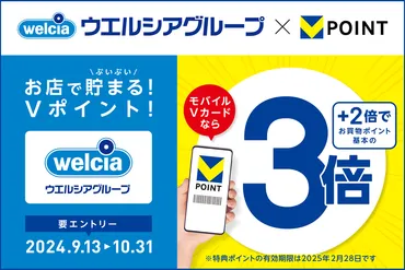 モバイルVカード提示でVポイント3倍キャンペーン(ウエルシア薬局/CCCMKHD)