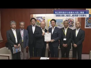 竜巻被害を受けた静岡県牧之原市の杉本基久雄市長らが小泉進次郎農林水産大臣に経済支援を求める