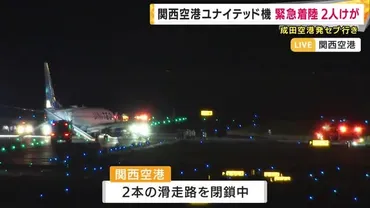 関西空港「ユナイテッド航空32便」緊急着陸 乗客2人けが 成田発セブ行き 貨物室から出火示す表示(カンテレNEWS)