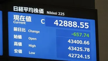 20日の平均株価一時800円安 半導体関連に売り注文…FRBパウエル議長発言に警戒感 終値は657円74銭安の4万2888円55銭