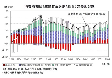 消費者物価(全国25年4月)-食料の上昇ペースが一段と加速
