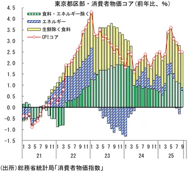 消費者物価指数2025年9月：物価上昇の行方は？2025年9月 東京都区部消費者物価指数の分析