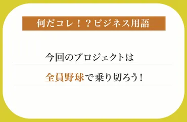 今回のプロジェクトは全員野球で乗り切ろう！【何だコレ！？ビジネス用語】 