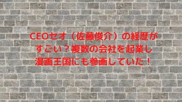 CEOセオ(佐藤俊介)の経歴がすごい?複数の会社を起業し漫画 ...