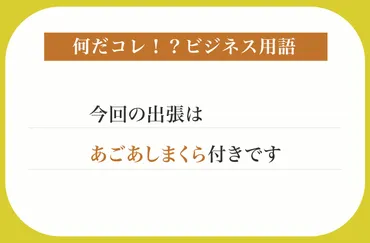 今回の出張は゛あごあしまくら付き゛です【何だコレ！？ビジネス用語】 