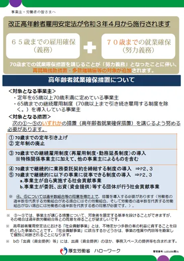 70歳までの就業確保』が努力義務化されます～高齢者雇用安定法の改正 